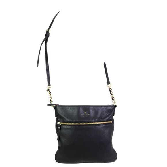 KATE SPADE NY BLACK GENUINE LEATHER ZIP TOP SHOULDER BAG X-BODY HANDBAG PURSE - Picture 1 of 16
